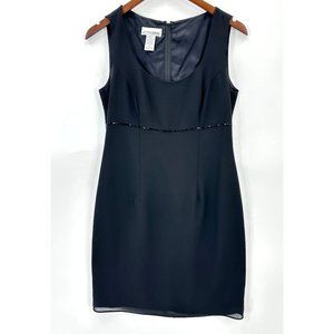 After Dark Dress Womens Sheath Sleeveless Lined Scoop Neck Beads Black 4 Petite